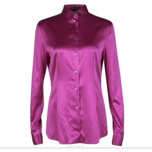 Dolce & Gabbana 100% Silk Satin Button Down Shirt in Fuchsia Pink EU 38